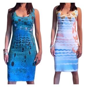 Animapop Reversible Dress Womens Medium A-Line Sleeveless Artsy Scuba Knit Italy
